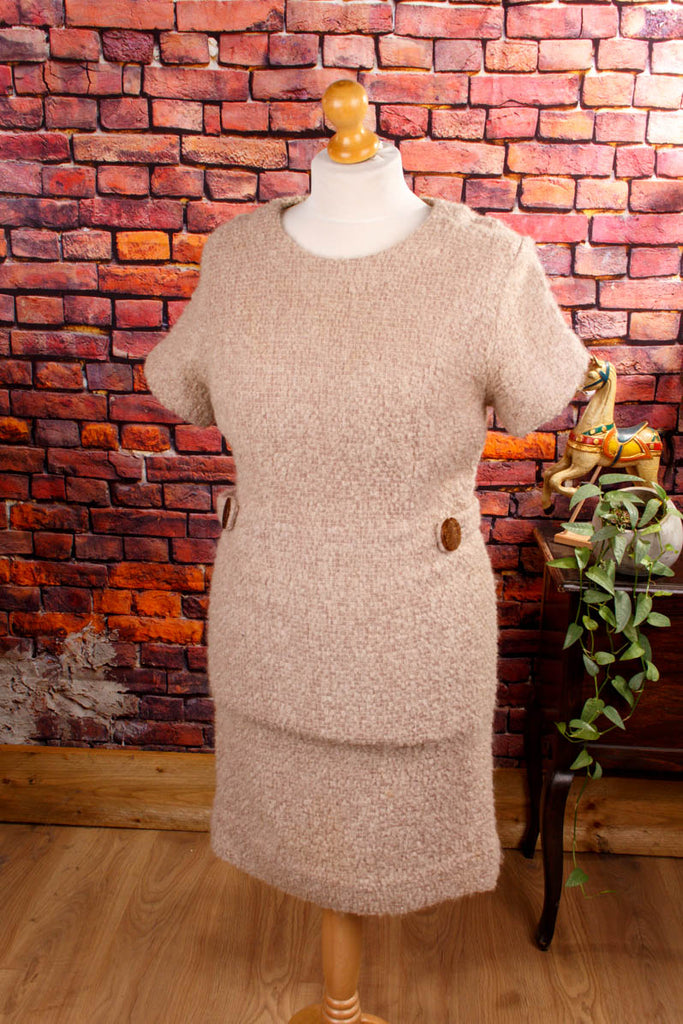 Vintage Wollkleid beige Frottee Default Title 50er 60er beige braun Frau M 40-42 real-rockabilly Rockabilly Sekretärin Special vintageberlin.de