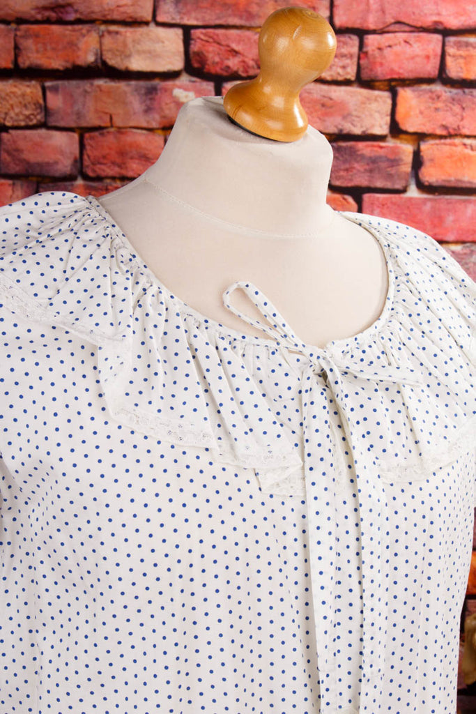 Vintage Nachtkleid weiß blau Punkte 60er blau Boho Frau L 44-46 Rockabilly Special weiß vintageberlin.de