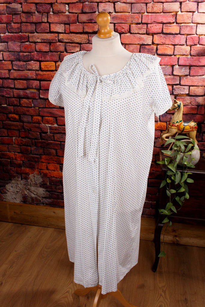 Vintage Nachtkleid weiß blau Punkte 60er blau Boho Frau L 44-46 Rockabilly Special weiß vintageberlin.de