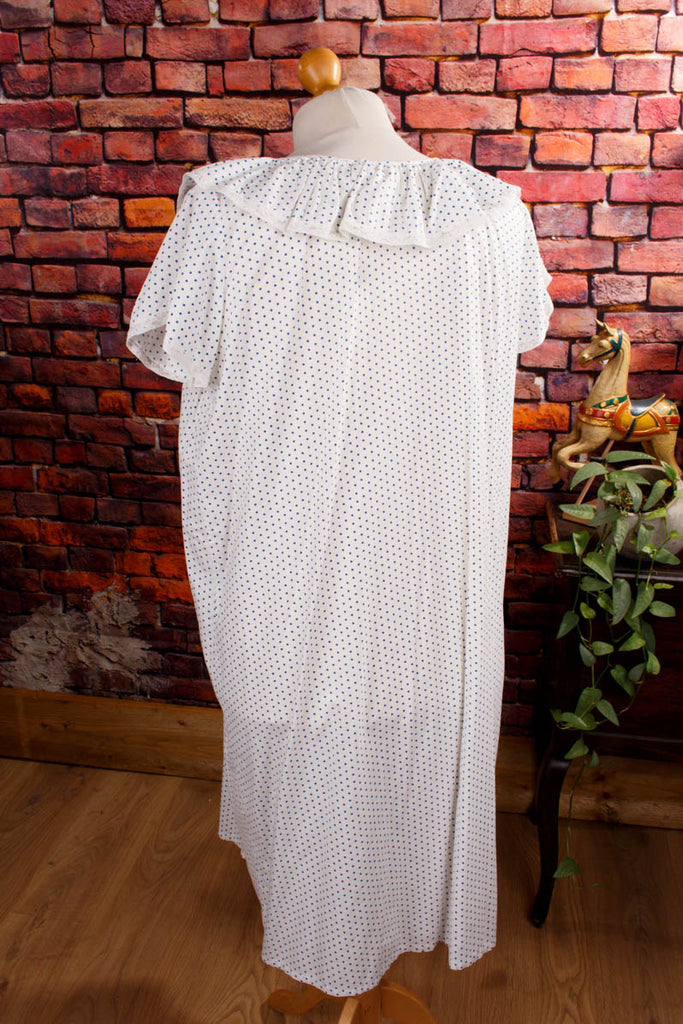 Vintage Nachtkleid weiß blau Punkte 60er blau Boho Frau L 44-46 Rockabilly Special weiß vintageberlin.de
