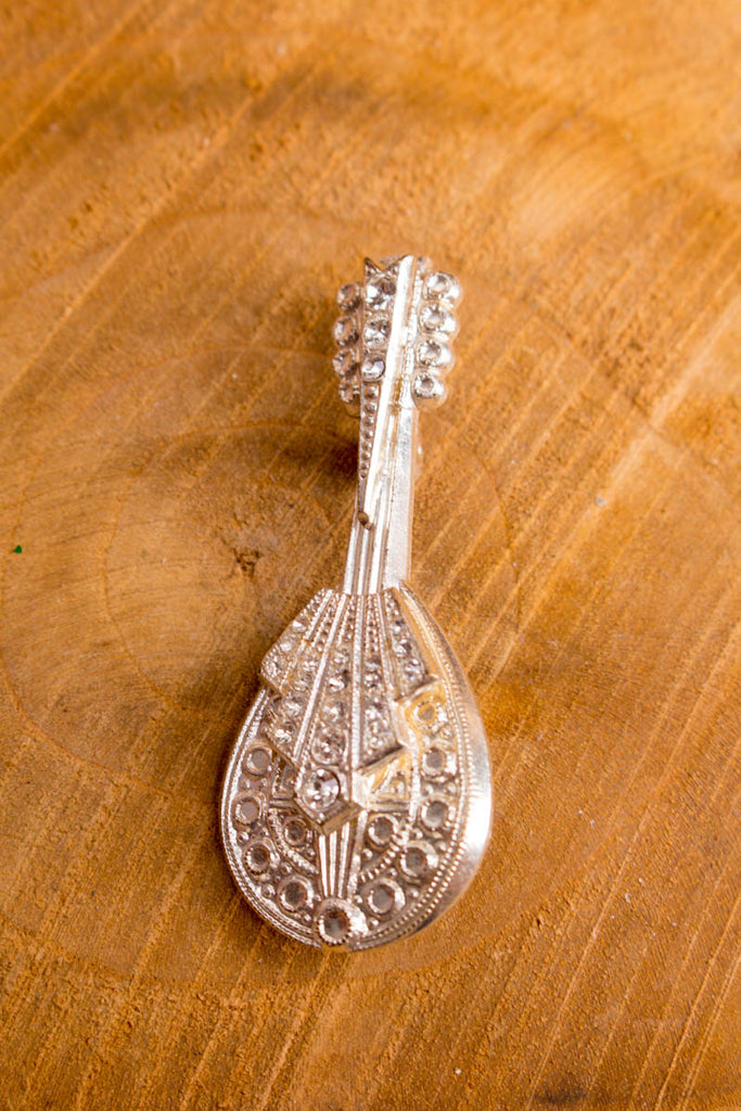 Brosche Mandoline silber Strass Default Title 80er Abendmode Accessoires Brosche Schlager silber Unisize vintageberlin.de
