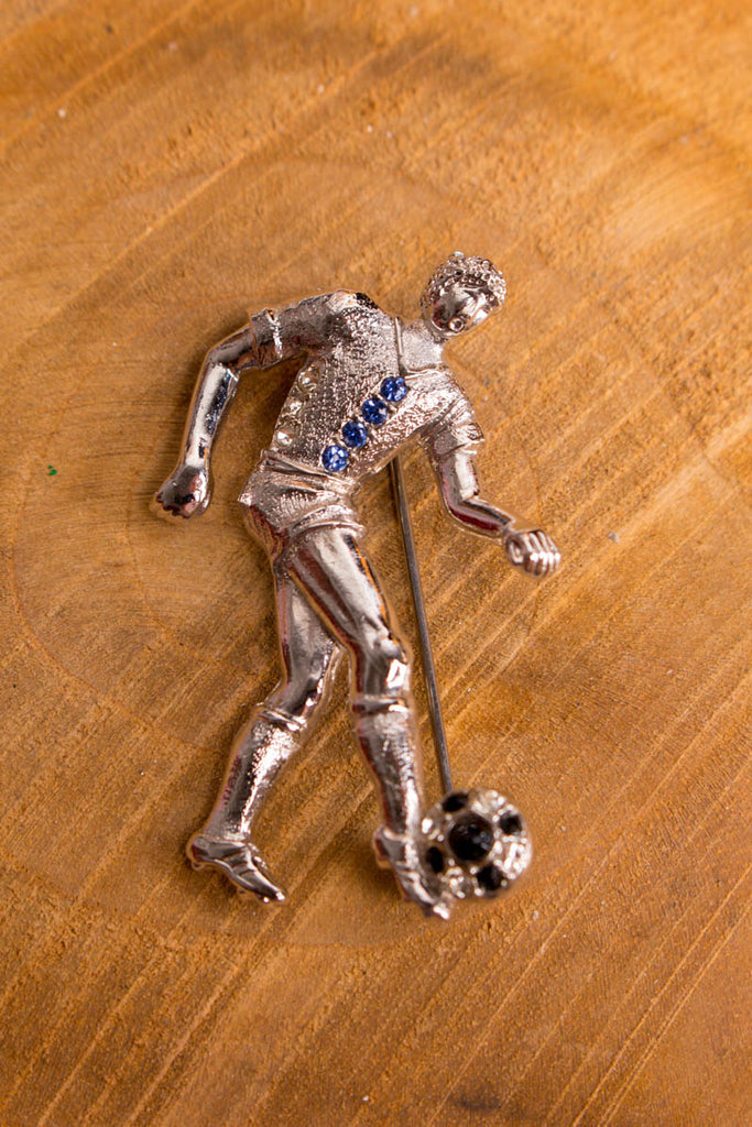 Brosche Fussball Sport blau Default Title 70er 80er Accessoires Brosche silber vintageberlin.de