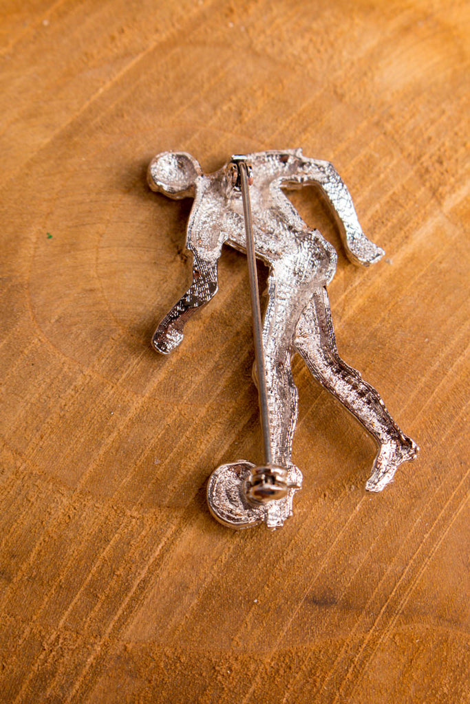 Brosche Fussball Sport blau 70er 80er Accessoires Brosche silber vintageberlin.de