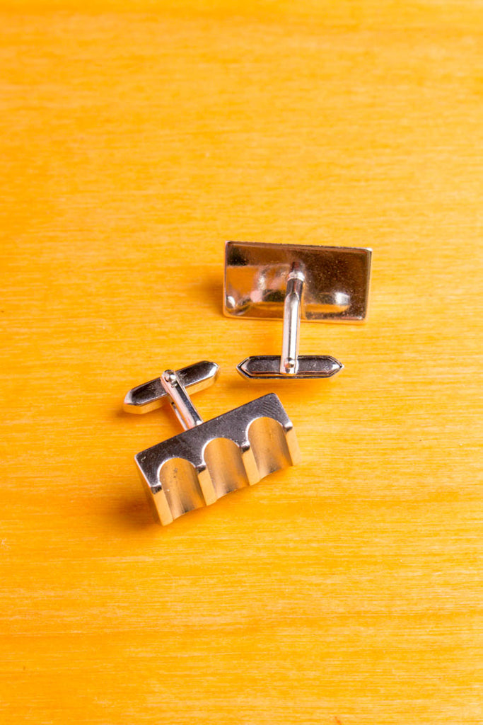 Manschettenknöpfe silber Rillen 60er 70er Accessoires Dandy Manschettenknopf Schlager silber Special vintageberlin.de