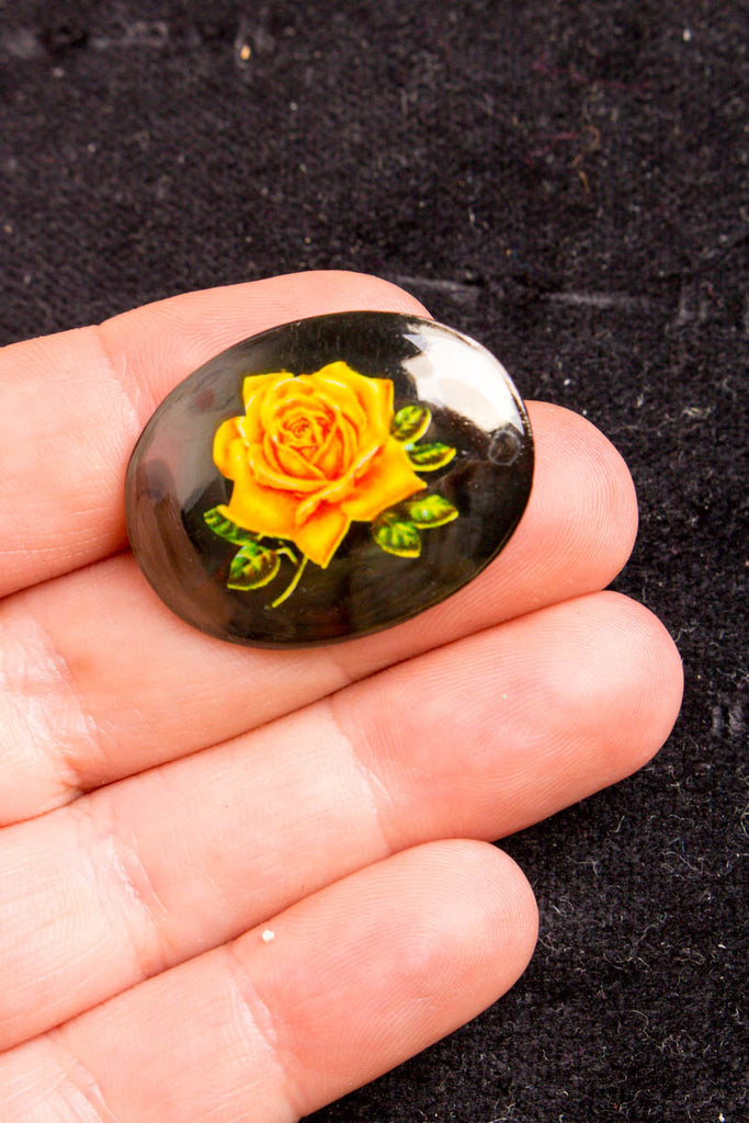 Vintage Brosche oval schwarz Rose 60er 70er Accessoires Boho Brosche bunt Gothic real-boho Rockabilly schwarz vintageberlin.de