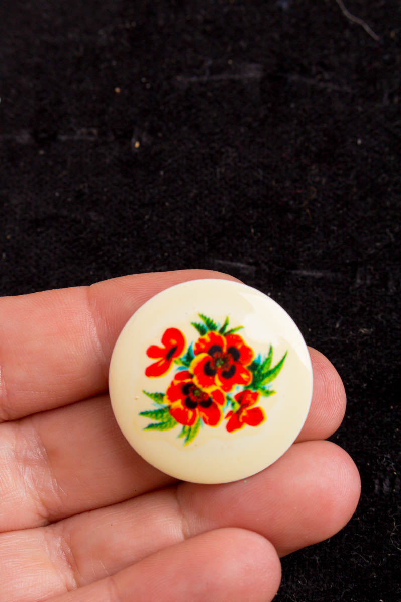 Vintage Brosche rund Mohn Blume