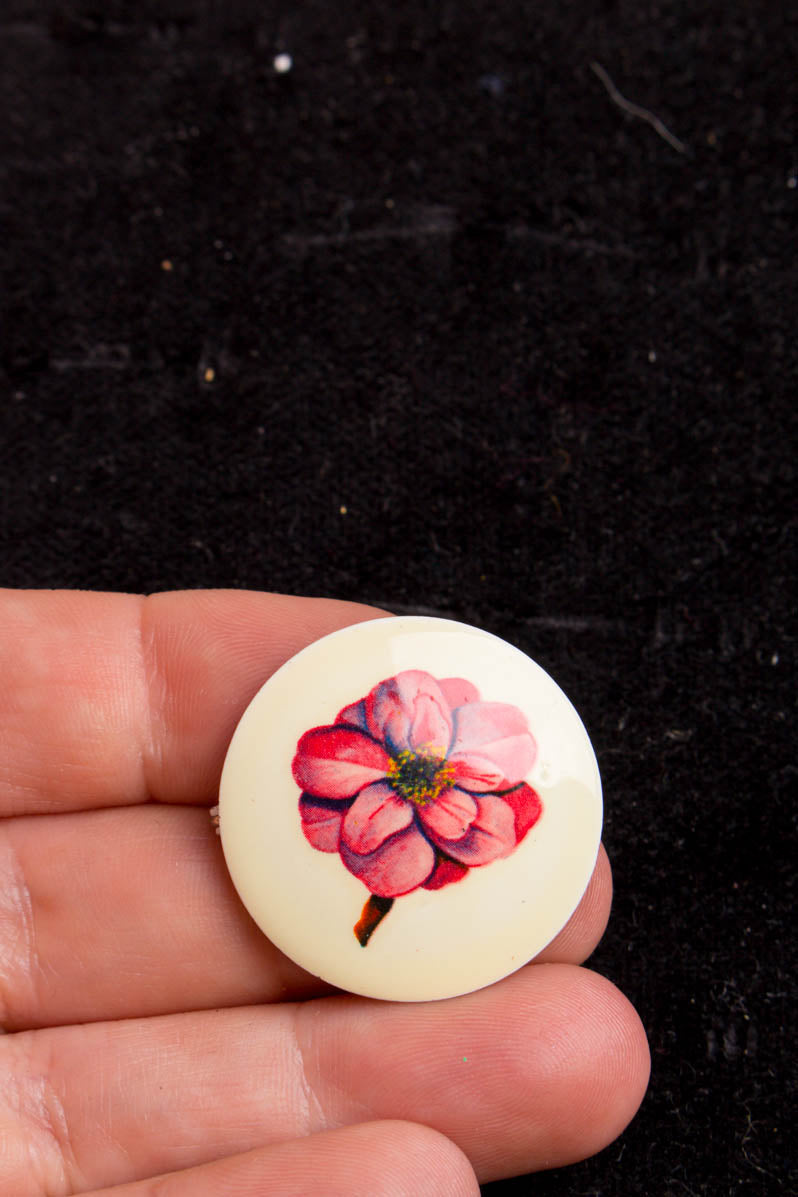 Vintage Brosche rund Zinnie Blume