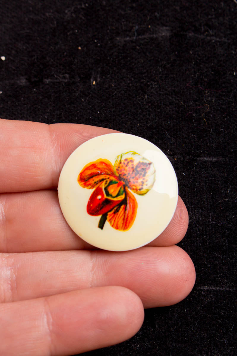 Vintage Brosche rund Orchidee Blume
