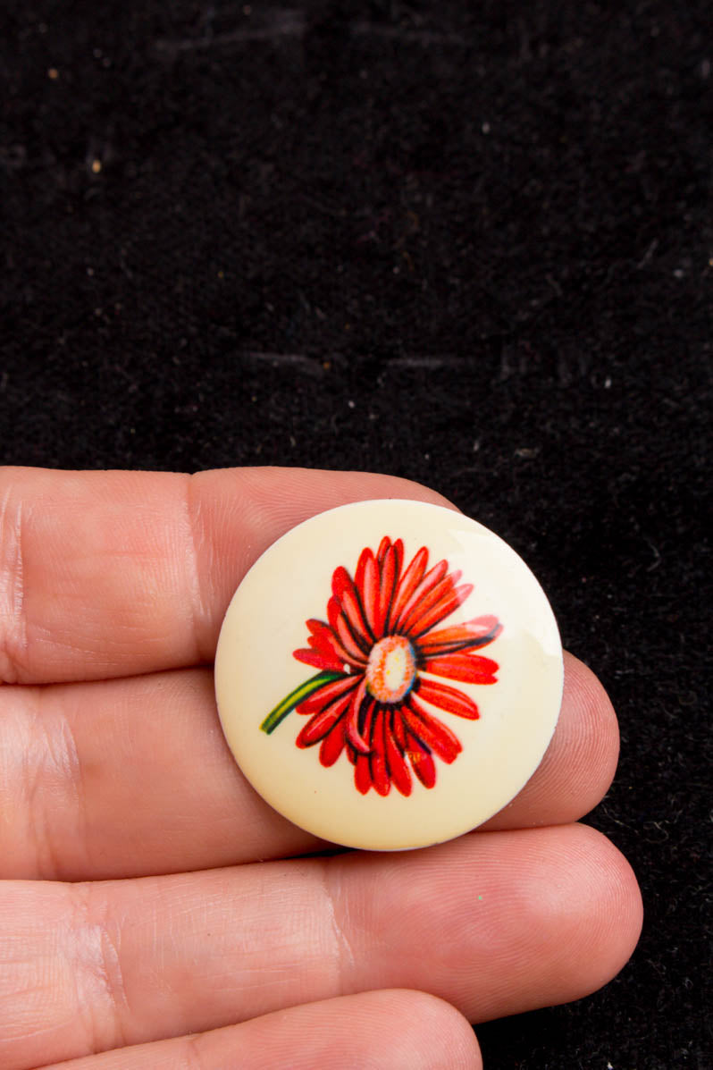 Vintage Brosche rund Gerbera Blume