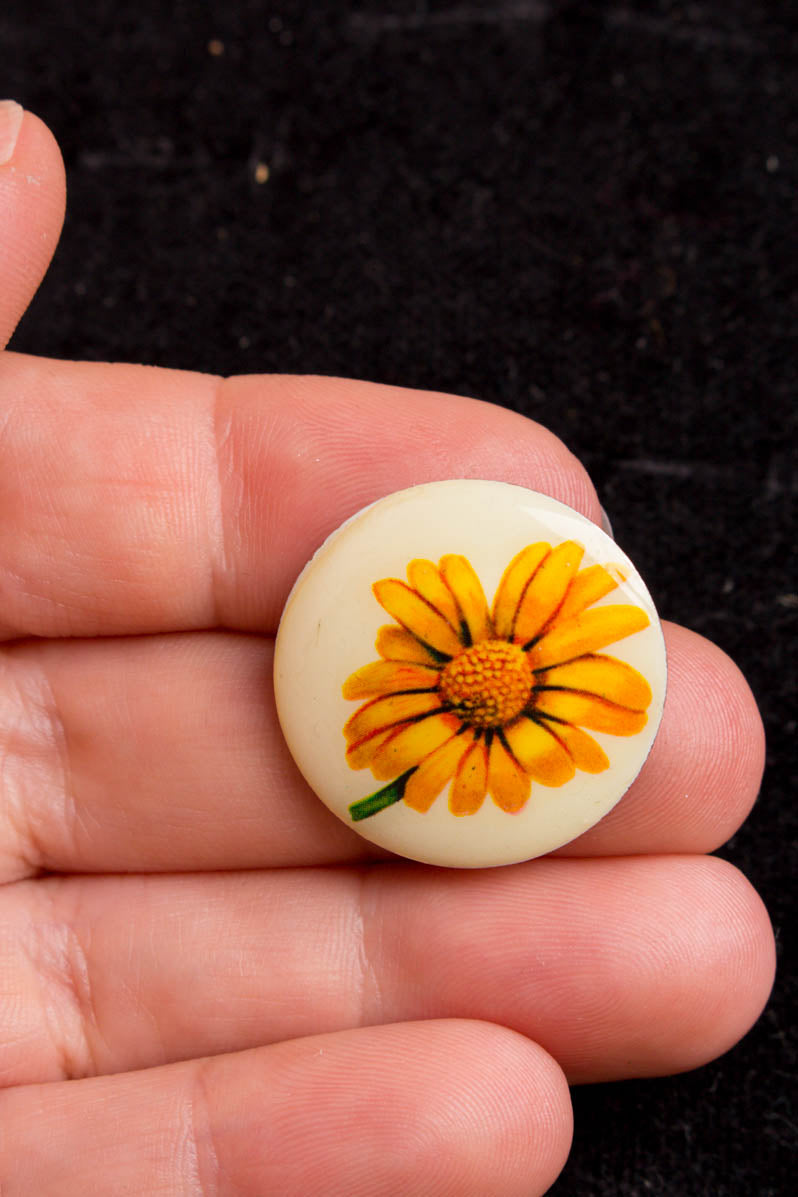 Vintage Brosche rund gelbe Gerbera