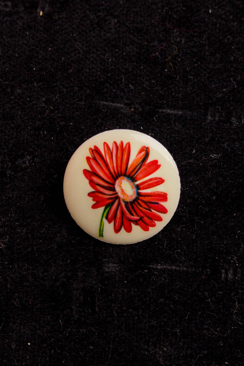 Vintage Brosche rund pink Gerbera