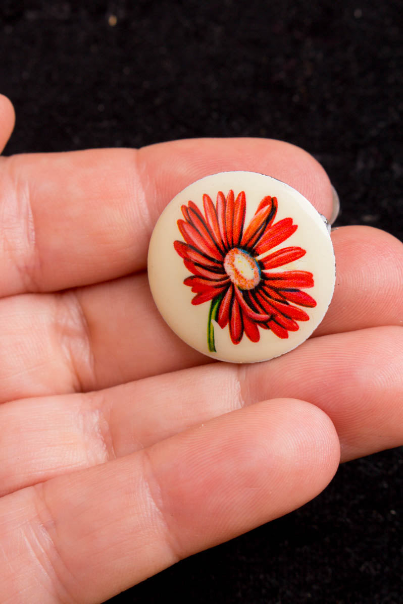 Vintage Brosche rund pink Gerbera