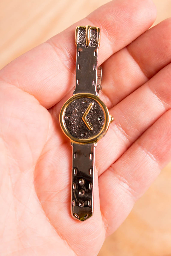 Vintage Krawattenklammer Uhr 17:05 80er Accessoires Dandy Krawattennadel Rockabilly silber Special Unisize vintageberlin.de