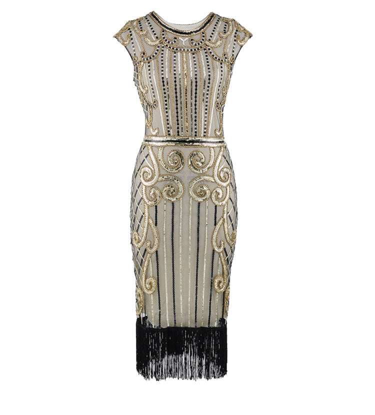 20er Jahre Charleston Kleid beige-gold