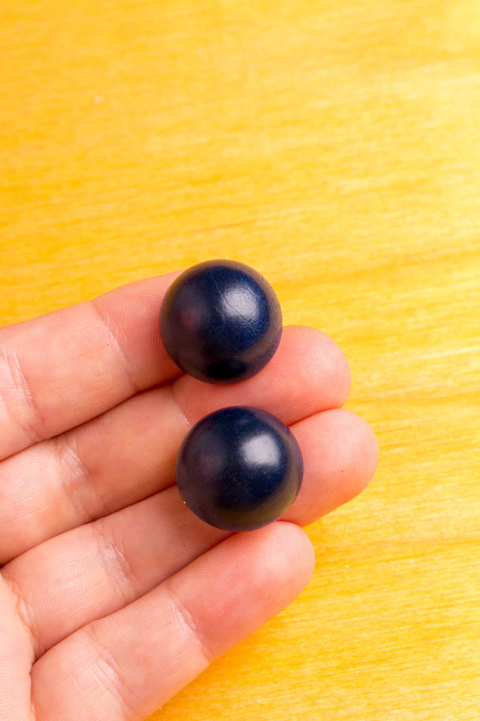 Vintage Ohr Clips blau Holz 70er 80er 90er Accessoires blau Boho Disco Ohrschmuck Rockabilly Schmuck Sekretärin vintageberlin.de