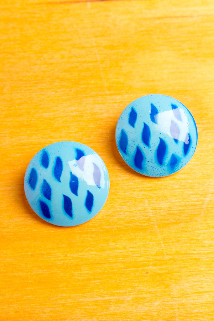 Vintage 60s Ohr Clips blau Muster Default Title 60er 70er Accessoires blau Disco Ohrschmuck real-disco Rockabilly Schlager Schmuck vintageberlin.de