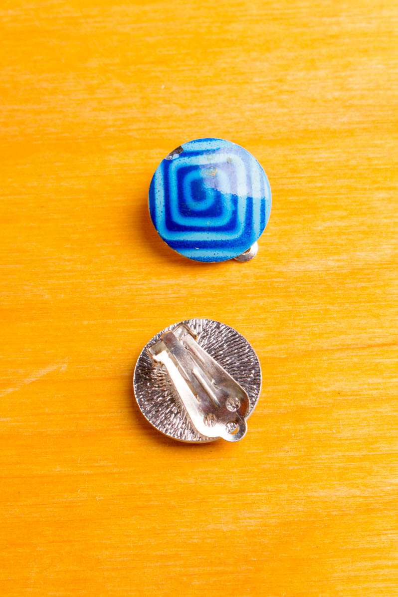 Vintage 60s Ohr Clips blau Muster