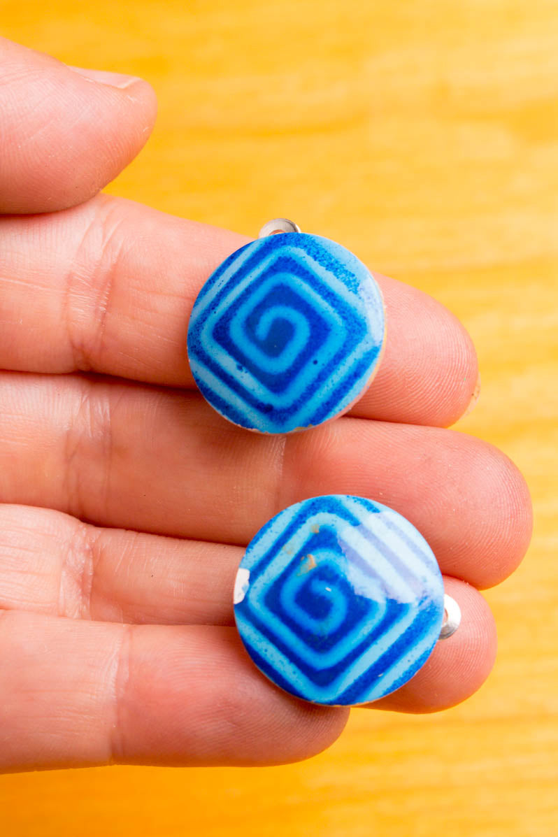 Vintage 60s Ohr Clips blau Muster