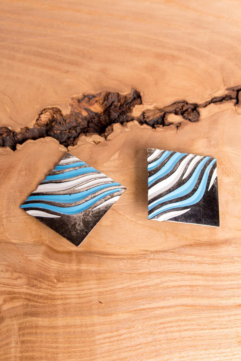 Vintage Clips silber blau Quadrat