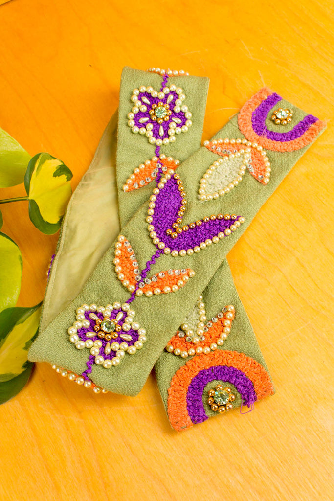 Hippie Hüftgürtel mit Perlen 60er 70er Boho Frau grün Gürtel Hippie L 44-46 M 40-42 real-boho Schlager Special vintageberlin.de