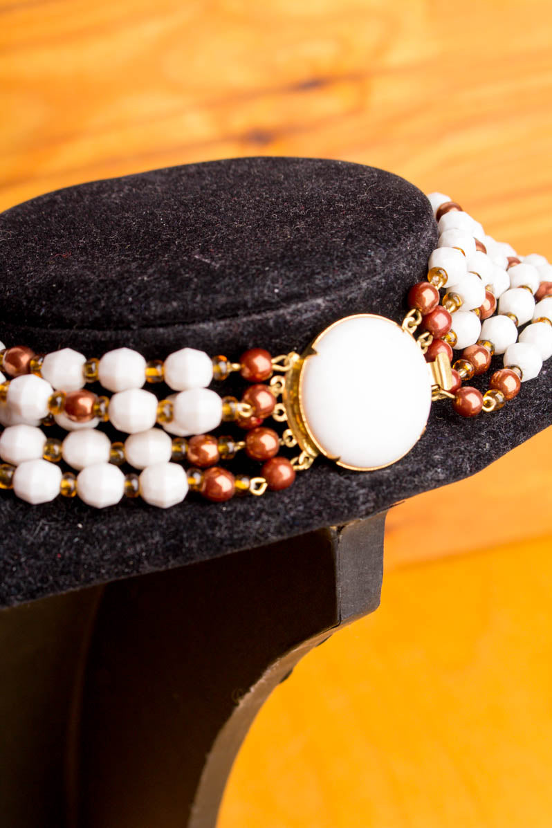 Vintage Collier weiß+kupfer