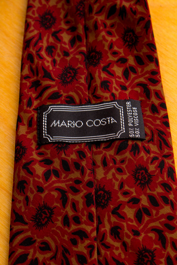 80s Krawatte Seide rot Blumen 80er Accessoires bunt Dandy Disco Krawatte Rockabilly rot Schlager vintageberlin.de