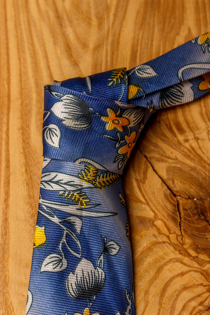 60er Jahre Schlips blau gelb Blumen 60er 70er Accessoires blau gelb Schlager vintageberlin.de