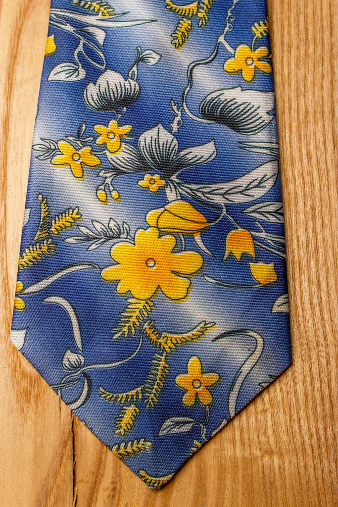 60er Jahre Schlips blau gelb Blumen 60er 70er Accessoires blau gelb Schlager vintageberlin.de