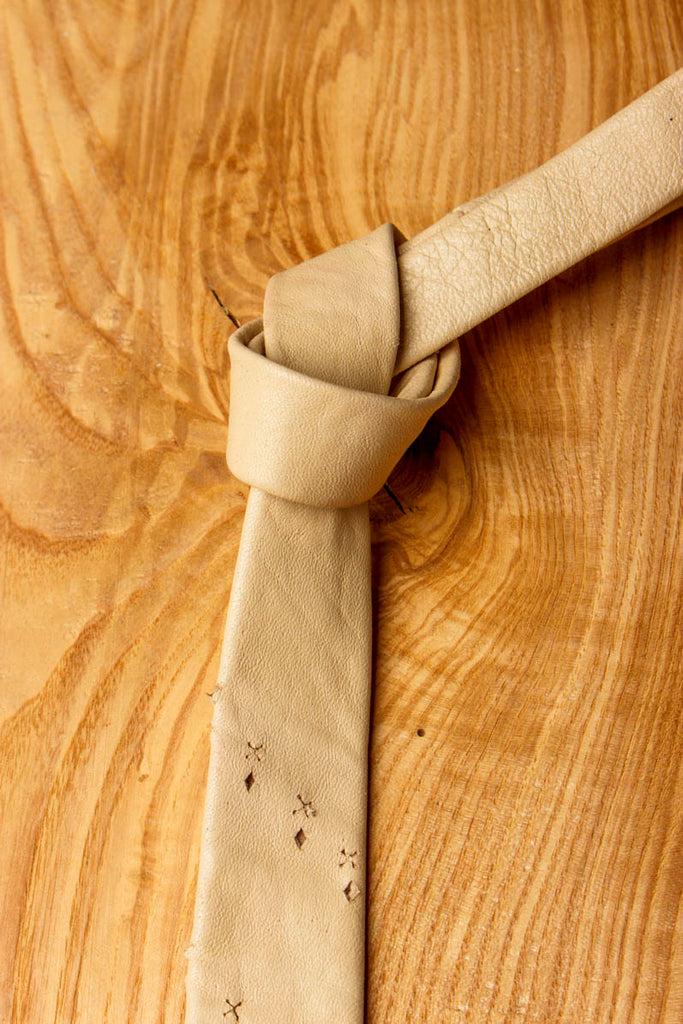 Vintage Leder Schlips beige 60er 80er Accessoires beige real-80er real_80er Rockabilly vintageberlin.de