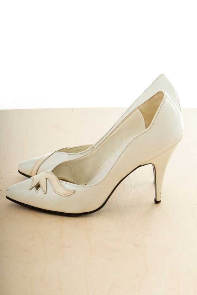 sexy High Heels weiß 36 37 80er Frau Hochzeit Rockabilly Sale Schuhe Sekretärin weiß vintageberlin.de