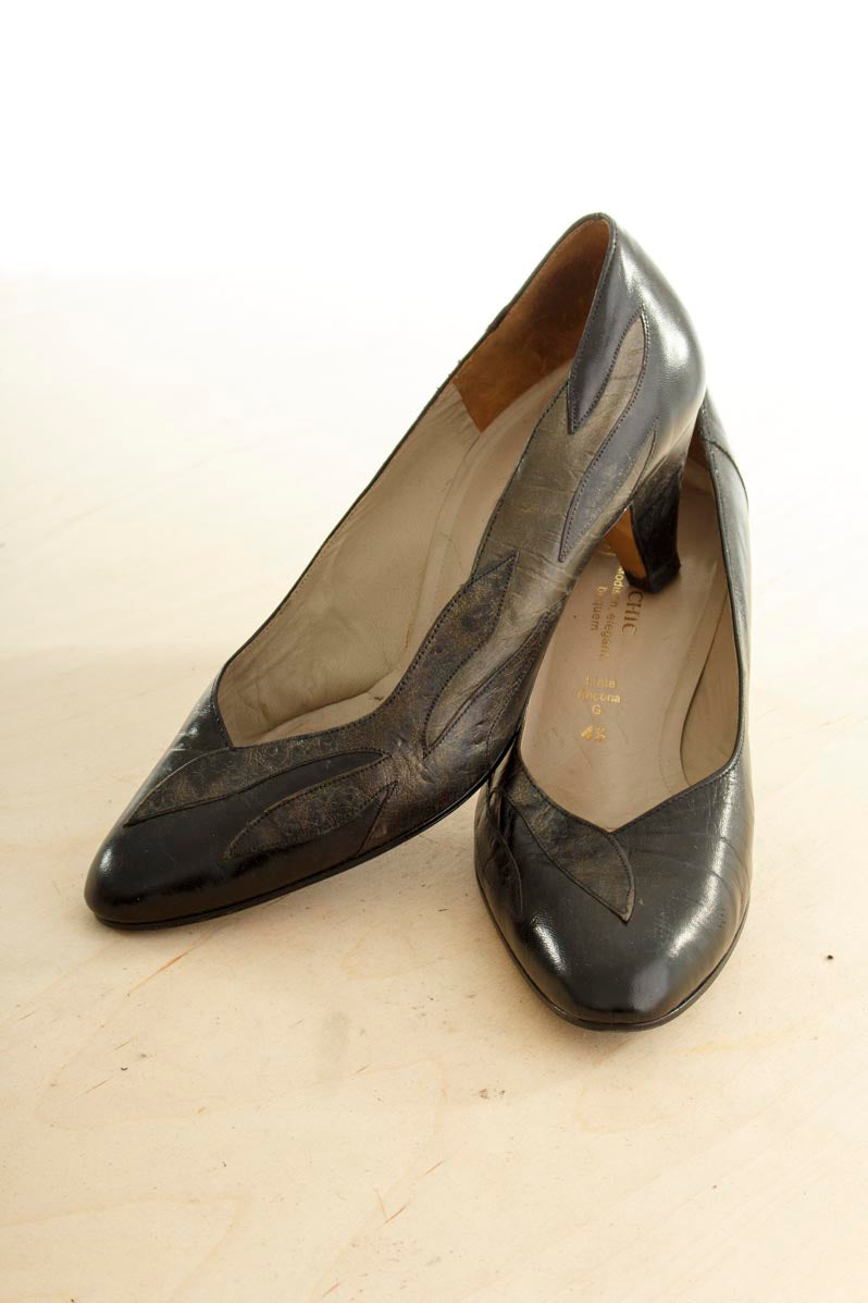 elegante Vintage Pumps schwarz gold