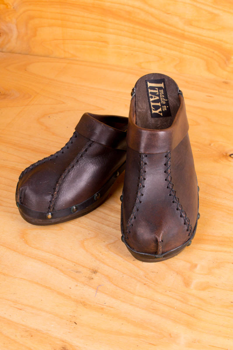 Vintage Clogs braun Nieten Leder