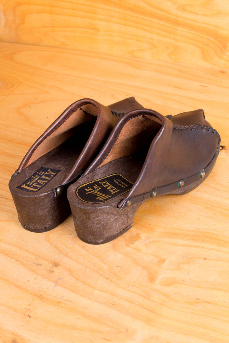 Vintage Clogs braun Nieten Leder