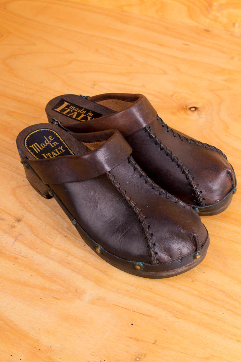 Vintage Clogs braun Nieten Leder
