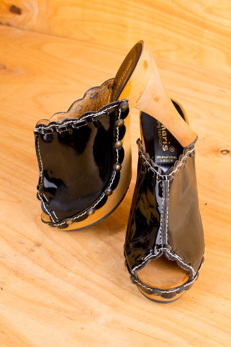 Vintage Lack Clogs schwarz
