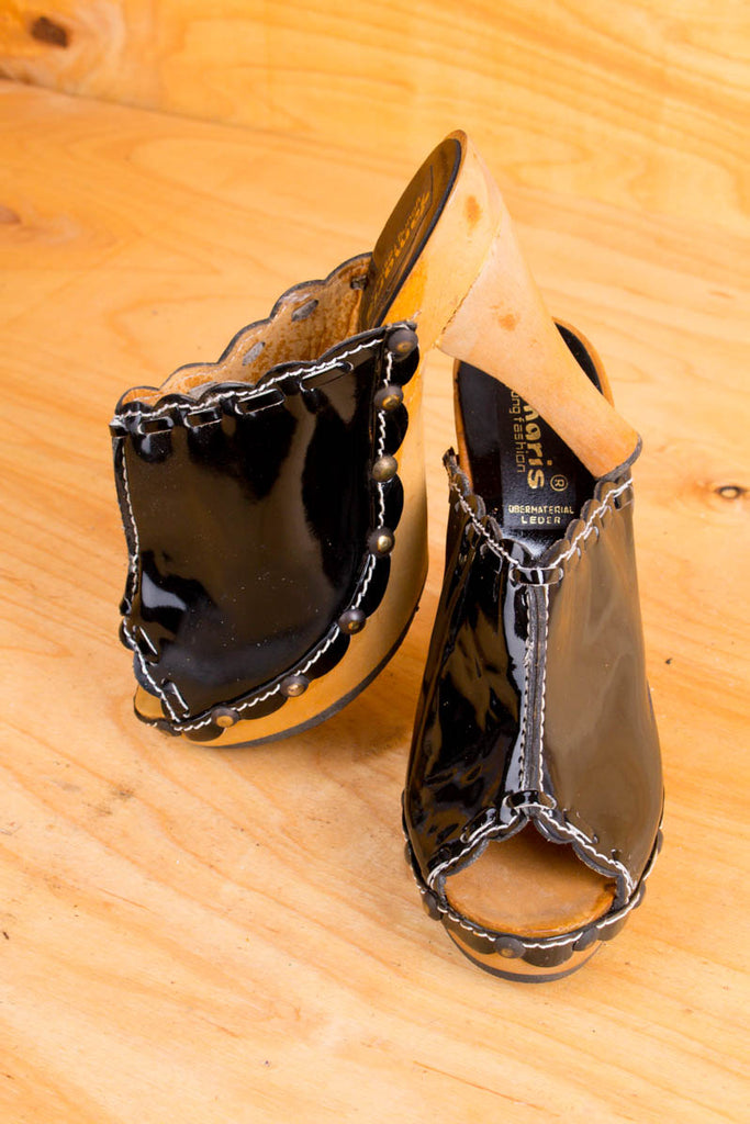 Vintage Lack Clogs schwarz Default Title 36 60er 70er Boho Disco Frau Hippie Rockabilly Schlager Schuhe schwarz Special vintageberlin.de