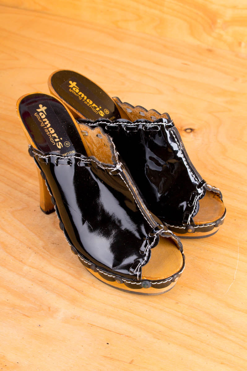 Vintage Lack Clogs schwarz