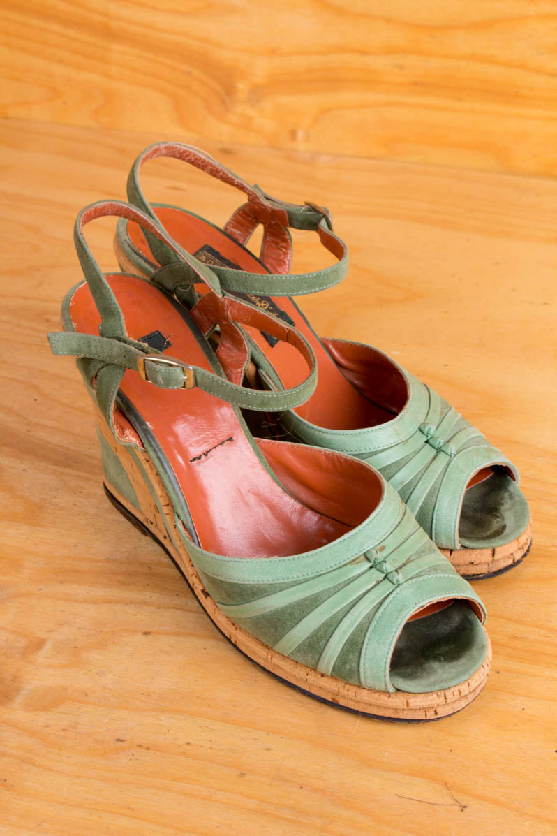 Vintage Keilabsatz Sandalen grün