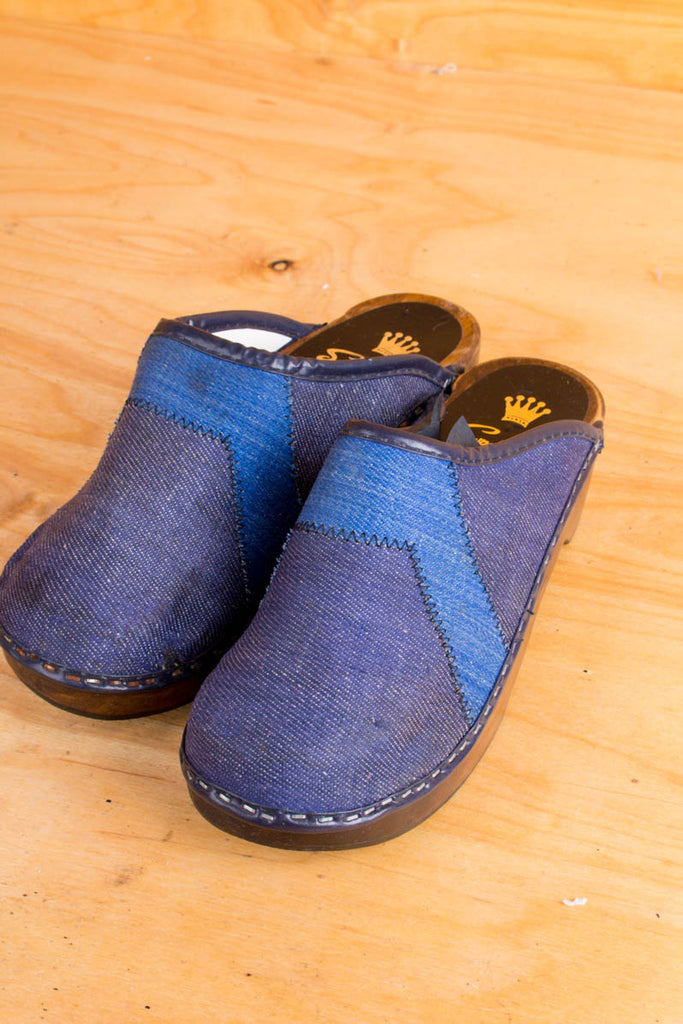 70er Jahre Clogs Denim 37 60er 70er blau Boho Disco Frau Hippie Schlager Schuhe vintageberlin.de
