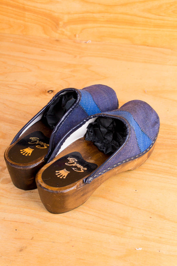70er Jahre Clogs Denim 37 60er 70er blau Boho Disco Frau Hippie Schlager Schuhe vintageberlin.de