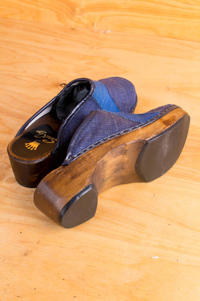70er Jahre Clogs Denim 37 60er 70er blau Boho Disco Frau Hippie Schlager Schuhe vintageberlin.de