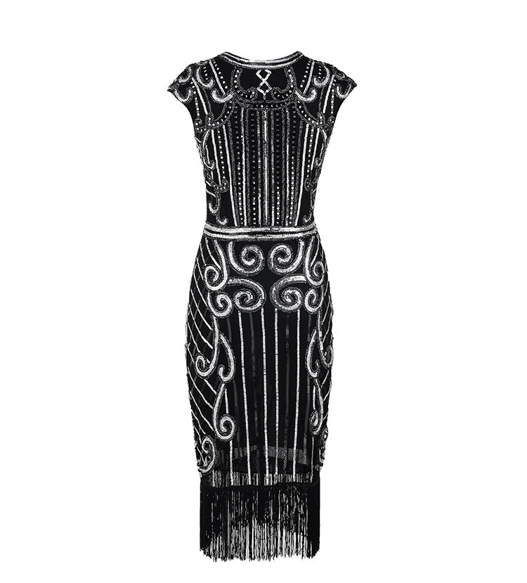 20er Jahre Charleston Kleid schwarz silber
