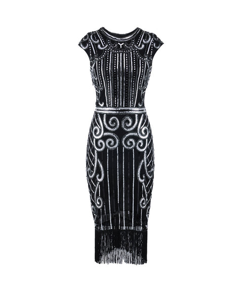 20er Jahre Charleston Kleid schwarz silber 20er Abendmode Charleston Flapper&Charleston Frau L 44-46 M 40-42 S 36-38 schwarz XL 48-50 vintageberlin.de