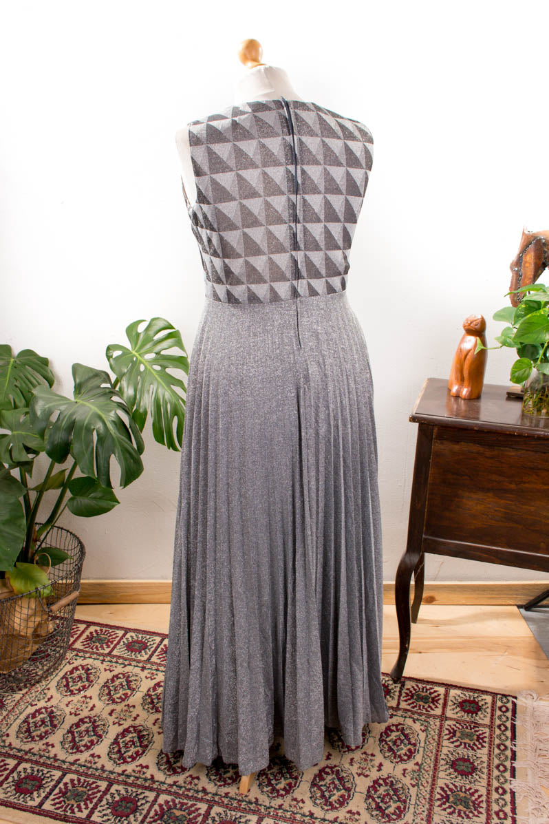 Glitzer Abendkleid silber Plissee