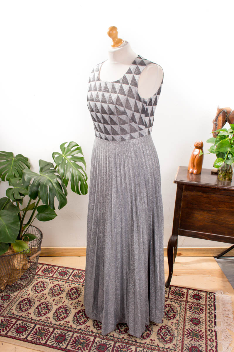 Glitzer Abendkleid silber Plissee