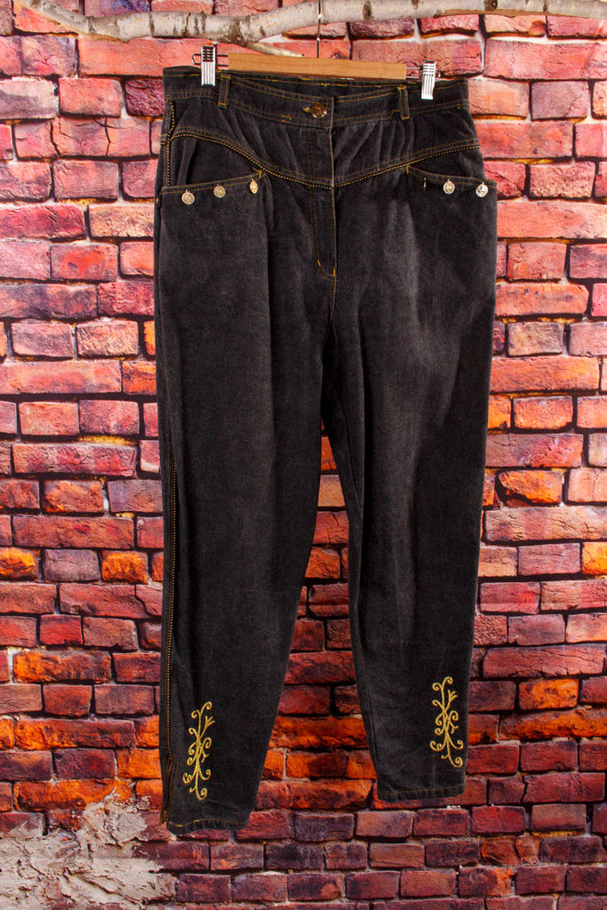 80er Jahre Karottenjeans Default Title 80er Disco gold M 40-42 schwarz Special vintageberlin.de
