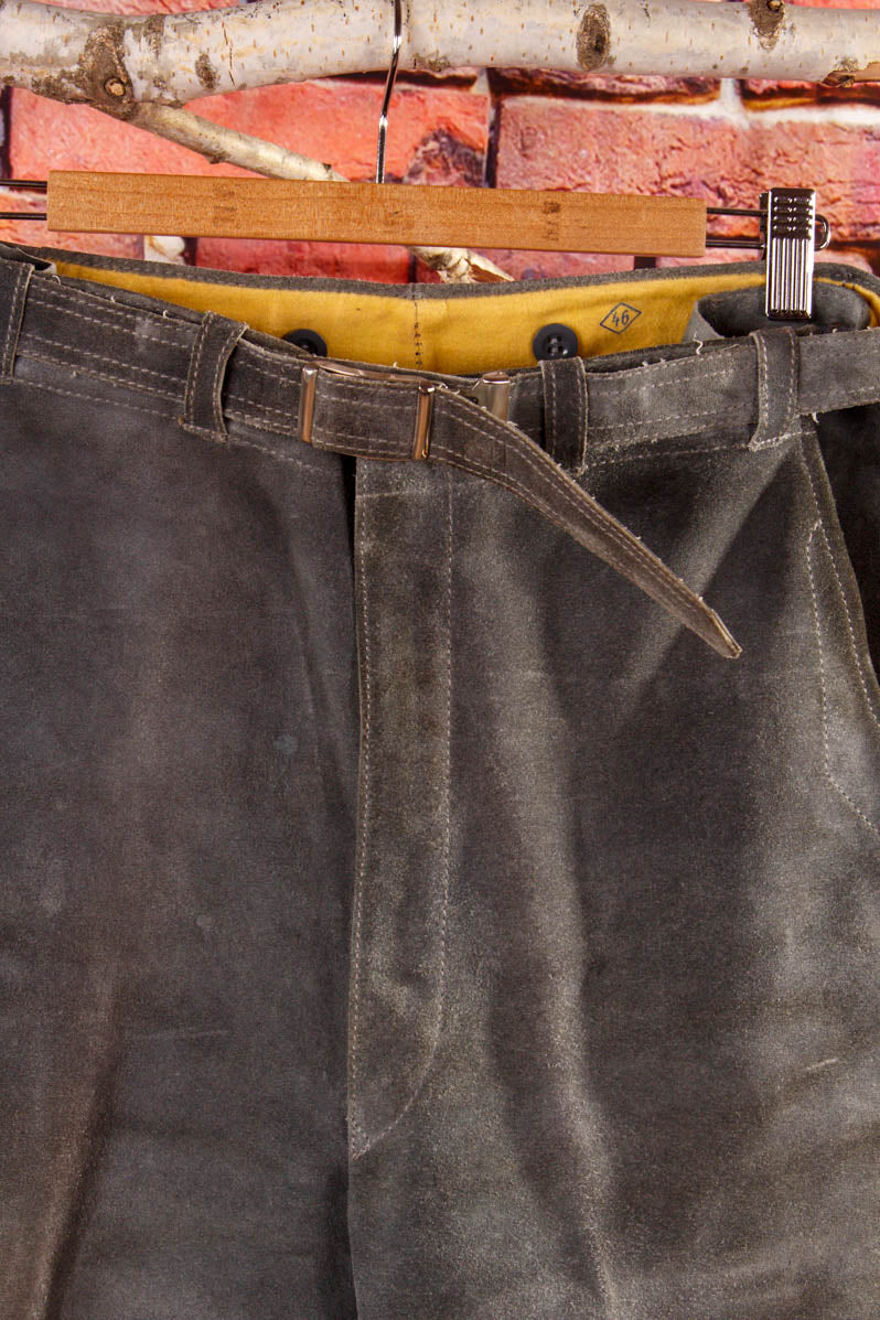 Vintage verstellbare Lederhose grau