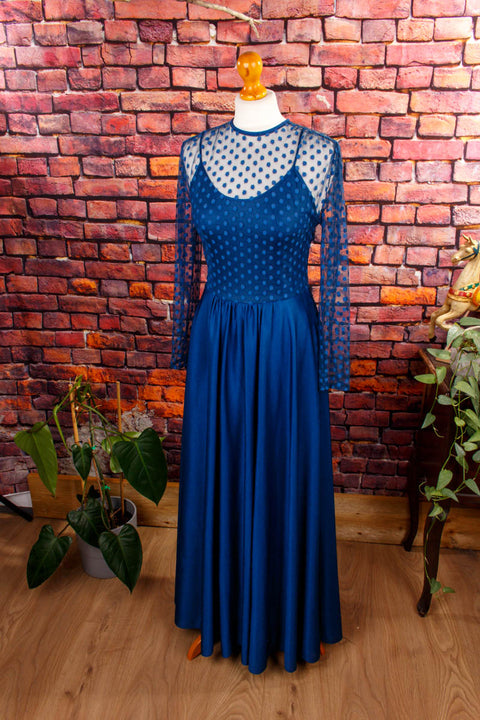 70s Boho Hippiekleid blau