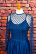 70s Boho Hippiekleid blau