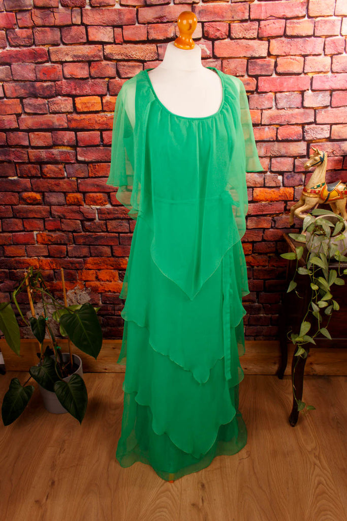 70s Boho Hippiekleid grün